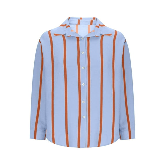 Wensltd Lapel Button Down Shirts for Women Dressy Stripe Printed Long Sleeve Blouse