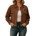thumbnail image 1 of Wensltd Lapel Button Long Sleeve Cardigan Jacket for Women Spring Fall Fashion Short Jacket Brown, 1 of 6