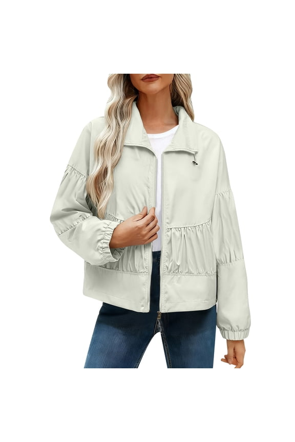 Lapel Solid Color Short Jacket for Women White Spring Summer Daily Wear Trendy Style Lightweight Jacket