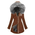 thumbnail image 1 of Wensltd Letter Printed Hooded Cotton Padded Coat for Women Fleece Lined Long Sleeve Warm Jacket Zip Up Black, 1 of 4