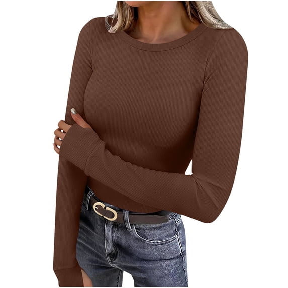Wensltd Long Sleeve Base Layer Top for Women Solid Color Stretchy Warm Winter Fall Thermal Underwear