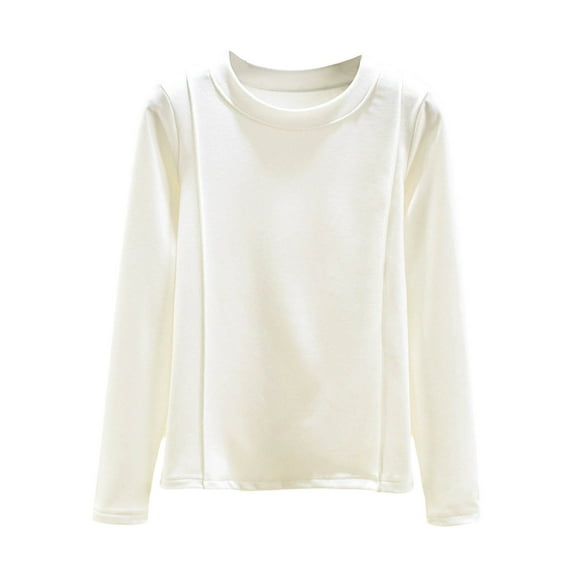 Wensltd Long Sleeve Base Layer Warm Top for Women Autumn Winter Thermal Solid Color Round Neck Home Sleepwear