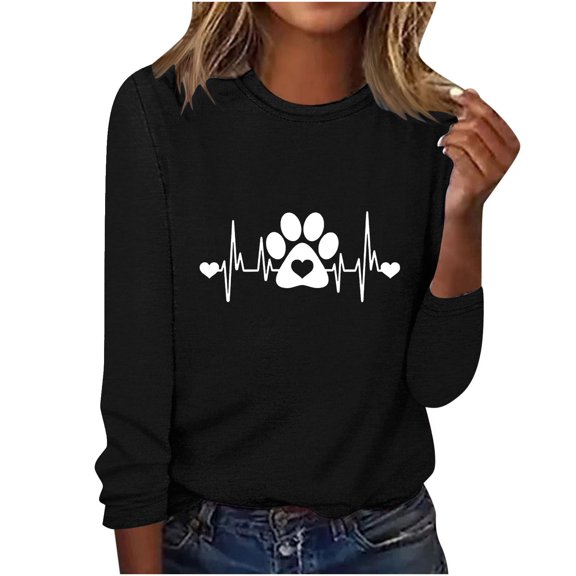 Wensltd Long Sleeve Blouse Women Cute Print Casual Tops Soft Breathable Tees Comfortable Loose Fit Blouses for Spring Fall