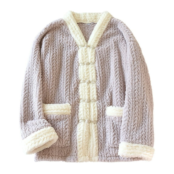 Wensltd Long Sleeve Fleece Pajama Tops for Women Plus Size Thick Cozy Soft Winter Home Clothes