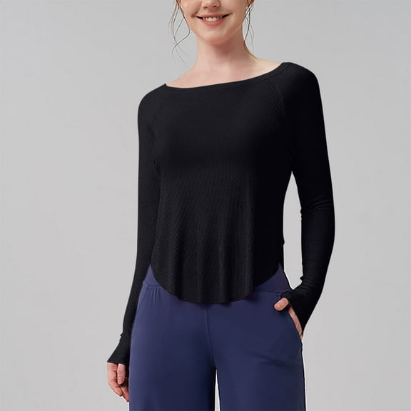 Wensltd Long Sleeve Shirts for Women Scoop Neck Lightweight Stretchy Basic Tops Blouse