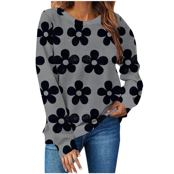 Wensltd Long Sleeve Sweatshirt No Hood for Women Fashion Relaxed Fit Floral Print Casual Everyday Stylish Plus Size Top