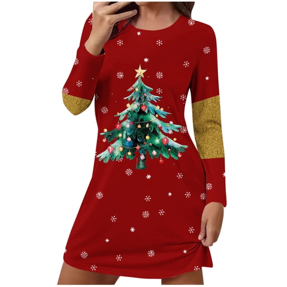 Wensltd Loose Fit Christmas Print Nightdress for Women Black Fashion Clothing Winter Soft Lightweight Sleepshirt