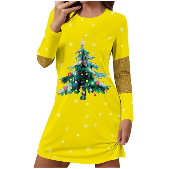 Wensltd Loose Fit Christmas Print Nightdress for Women Black Fashion Clothing Winter Soft Lightweight Sleepshirt