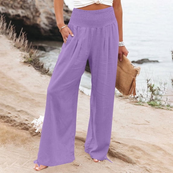 Wensltd Loose High Waist Drawstring Casual Wide Leg Pants for Women