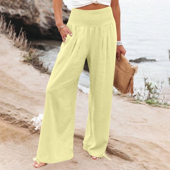 Wensltd Loose High Waist Drawstring Casual Wide Leg Pants for Women