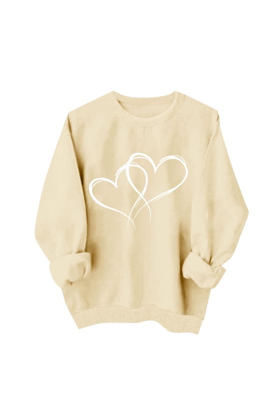 Loose Sweatshirt Women No Hood Round Neck Valentine's Day Print Long Sleeve Blouse Casual Spring Fall Top Pink