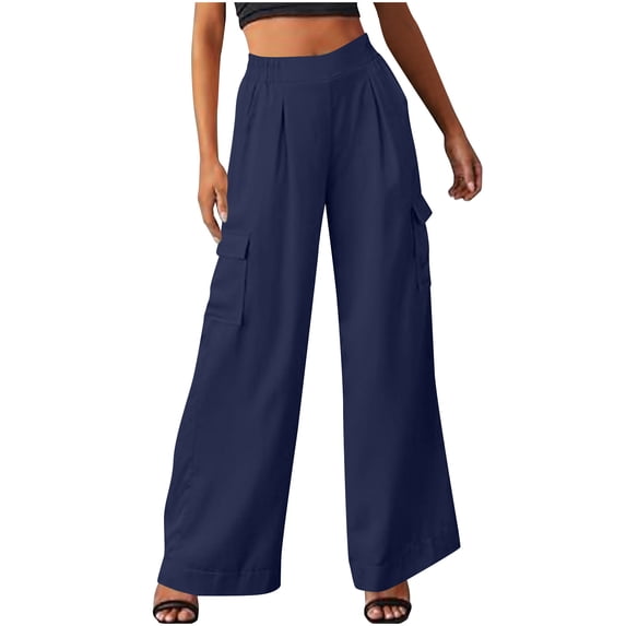 Wensltd Loose Wide Leg Pants for Women Solid Color Casual Suit Pants with Pockets