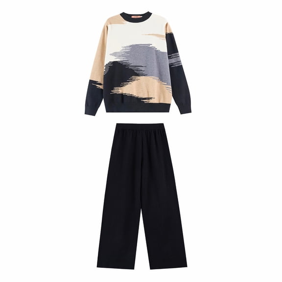 Wensltd Lounge Sets for Women Fall Winter 2 Piece Outfits Pullover Tops Wide Leg Pants