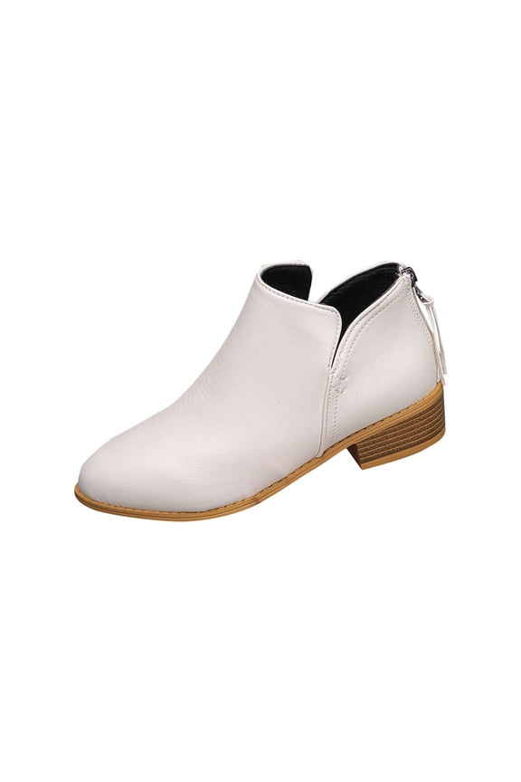 Low Chunky Heel Ankle Boots for Women Brown Comfortable Fall Short Booties Shoes With Side Zipper