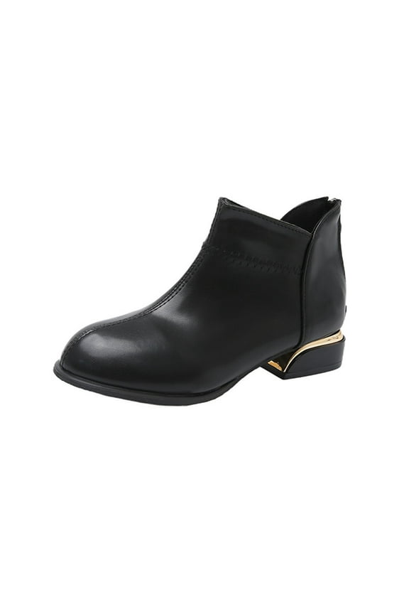 Low Chunky Heel Ankle Boots for Women Comfortable Fall Short Booties Shoes With Side Zipper