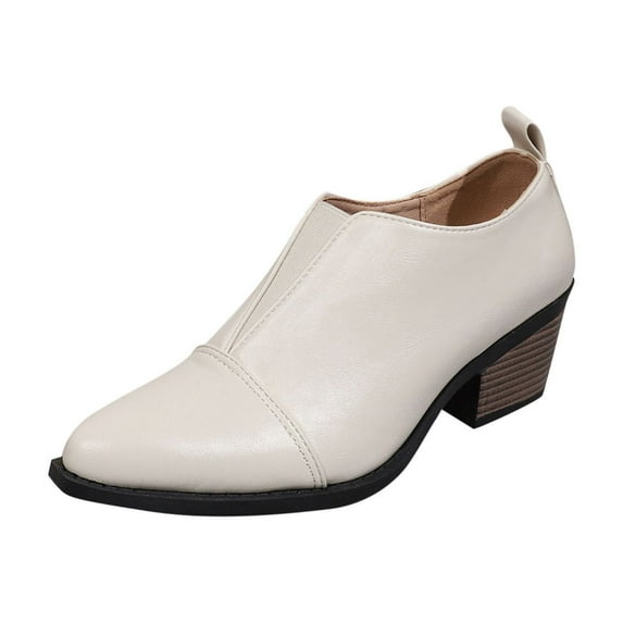 Wensltd Low Heel Dressy Shoes for Women Fashion Solid Color Pointed Toe Closed Toe Thick Heel Women Leather Shoes