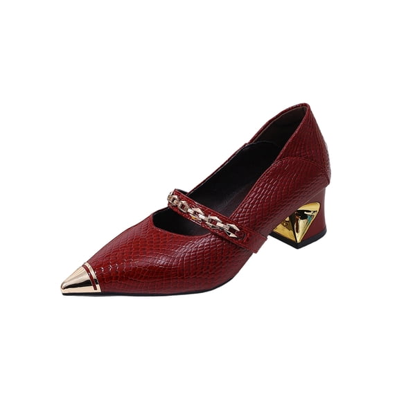 Wensltd Low Heel Shoes Women Pointed Toe Pumps Closed Toe Block Heel Breathable Shoes for All Season Daily and Office Wear Red