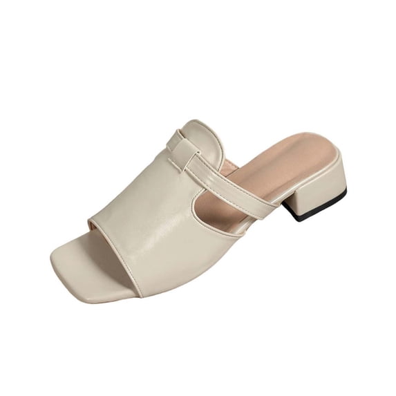 Wensltd Low Heel Shoes Women Square Toe Sandals Open Toe Low Block Heel Versatile Shoes White