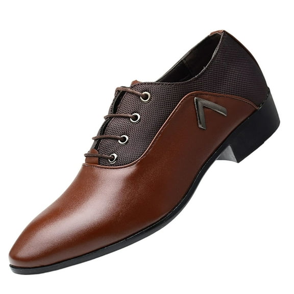 Wensltd Men's Fashion Leather Shoes Low Heel Pointed Toe Lace-Up Black Formal Shoes for Wedding Party