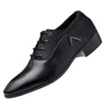 thumbnail image 1 of Wensltd Men's Fashion Leather Shoes Low Heel Pointed Toe Lace-Up Black Formal Shoes for Wedding Party, 1 of 9