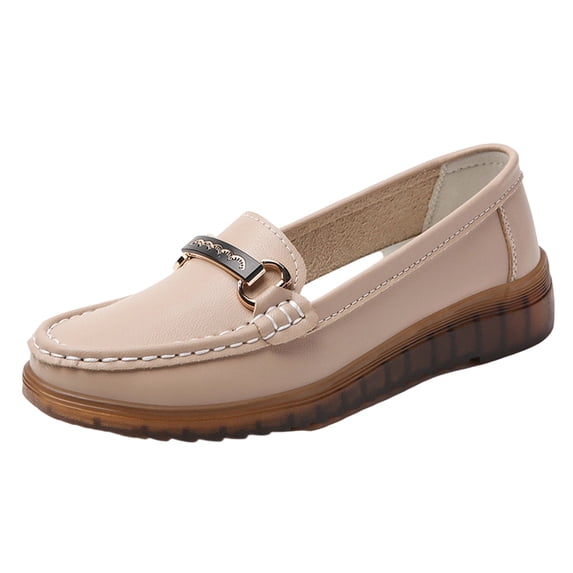 Wensltd Metal Buckle Flats for Women Slip On Round Toe Lightweight Fashion Casual Shoes