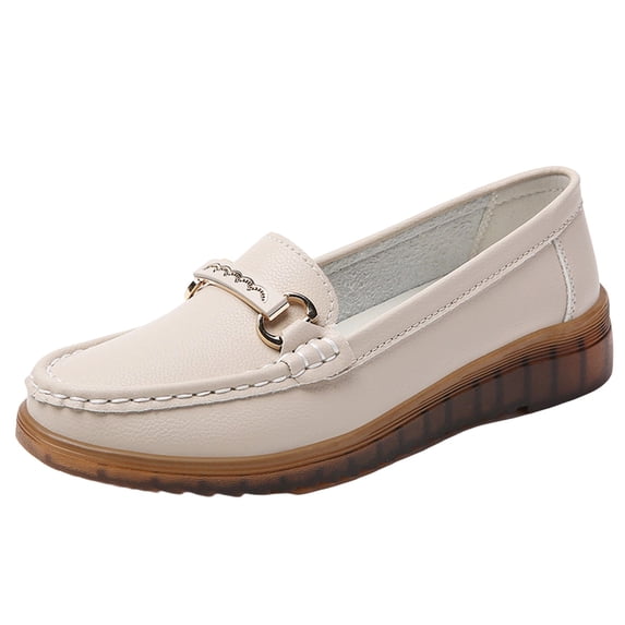 Wensltd Metal Buckle Flats for Women Slip On Round Toe Lightweight Fashion Casual Shoes