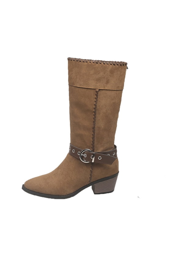 Mid Calf Boots for Women Fall and Winter Fashion Comfortable Western Cowboy Boots Wide With