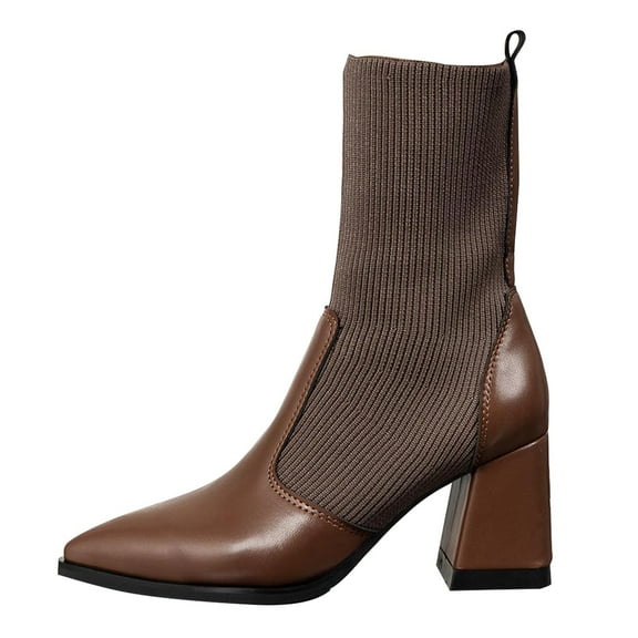 Wensltd Mid Calf Boots for Women Pointy Toe Versatile Solid Color Autumn Winter Trendy Chunky Heel Boots​
