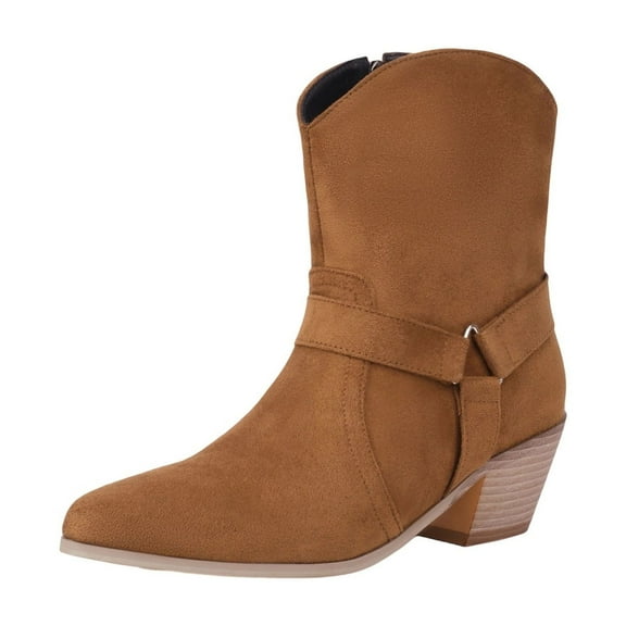 Wensltd Mid Calf Boots for Women Versatile Solid Color Autumn Winter Trendy Low Heel Western Cowboy Boots​