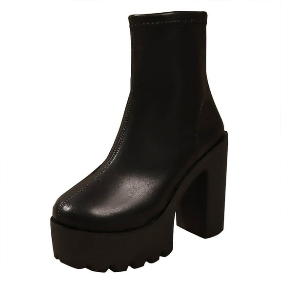 Wensltd Mid Calf Boots for Women Round Toe Chunky Heel Autumn Winter Comfort Boots for Office Casual Wear