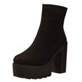 thumbnail image 1 of Wensltd Mid Calf Boots for Women Round Toe Chunky Heel Autumn Winter Comfort Boots for Office Casual Wear, 1 of 4