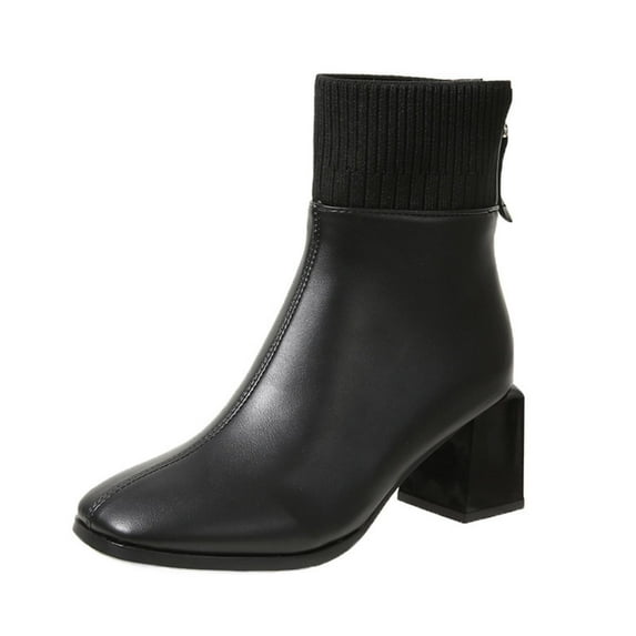 Wensltd Mid Heel Boots for Womens Zipper Ankle Booties Comfy Trendy Wedge Shoes for Fall and Winter Black