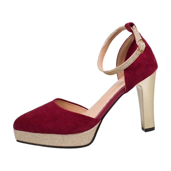 Wensltd Office and Party High Heels for Womens Dressy Pointed Toe Pumps Block Heel Trendy Heels for Spring Summer Wine