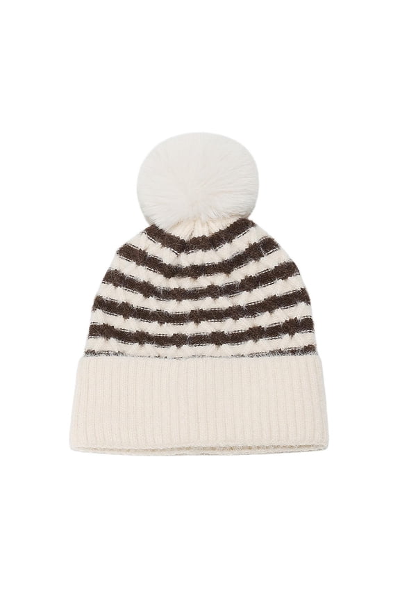 Outdoor Cycling Hat Women Thickened Warm Soft Cozy Casual Daily Spring Fall Fashion Trendy Striped Knit Beanie