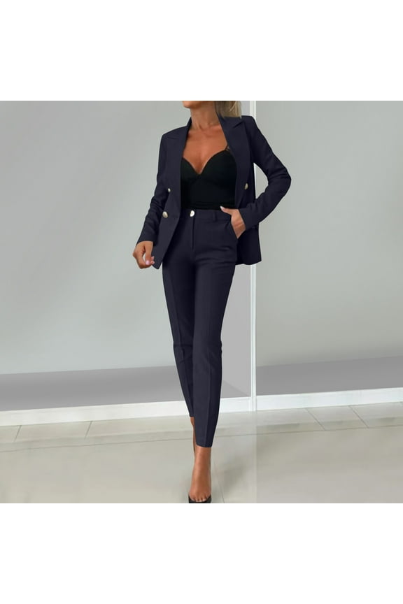 Outfits for Women Gray Jacket Notched Collar Dress Pants Set Casual Suiting Interview Business Professional Clothes