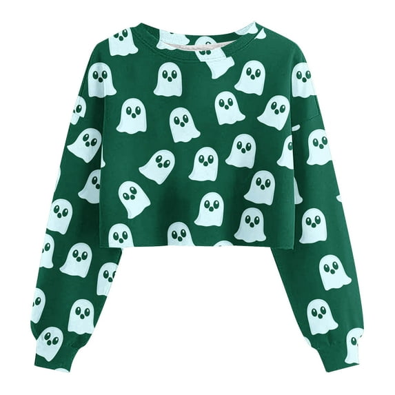 Wensltd Oversized Halloween Print Top for Women Long Sleeve Pocket Pullover Fall Casual Streetwear Lounge Top