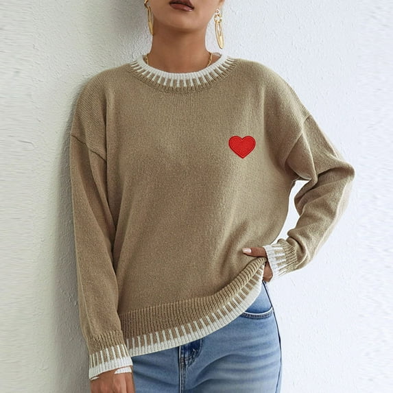 Wensltd Oversized Knit Sweater Women Solid Vintage Pullover Sweater Crewneck Long Sleeve Tops