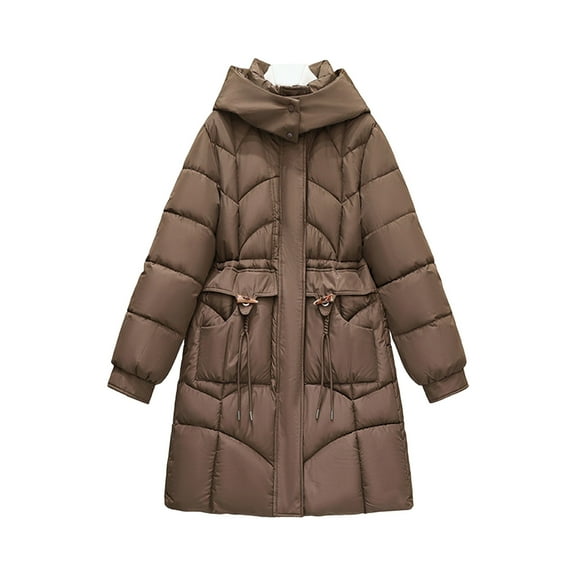 Wensltd Padded Jacket Womens Full Zip Quilted Hooded Coats Long Sleeve Winter Warm Coat with Pocket