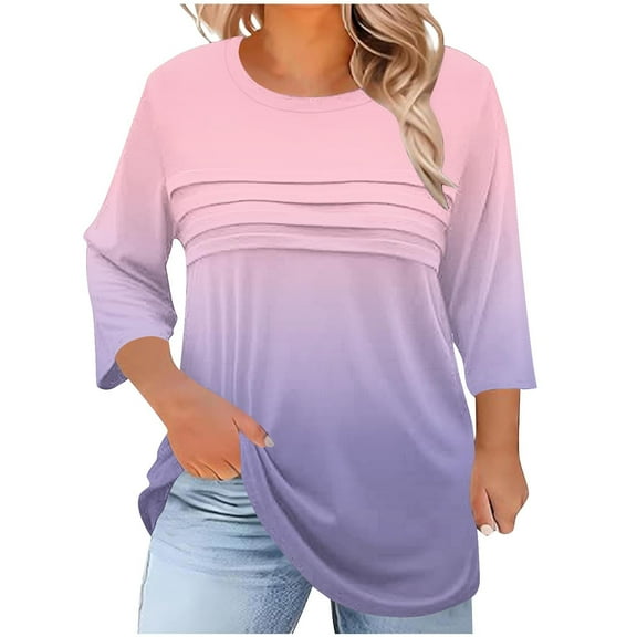 Wensltd Plus Size Shirts for Women Casual Crewneck Spring Summer Women Pullover Pleated Tunic Top