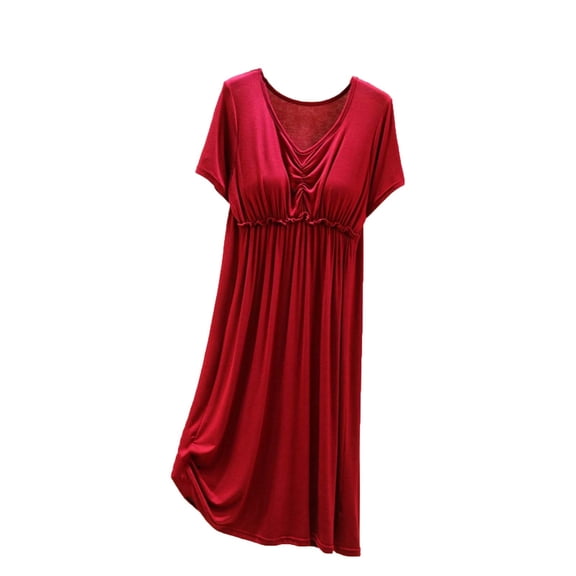 Wensltd Plus Size Sleepshirt for Women V Neck Solid Color Short Sleeve Nightdress With Built In Bra Comfy Outdoor Home Wear