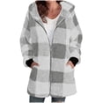 thumbnail image 1 of Wensltd Plush Plaid Hooded Jacket for Women Zipper Pockets Long Sleeve Fall Winter Leisure Fashion Style, 1 of 6