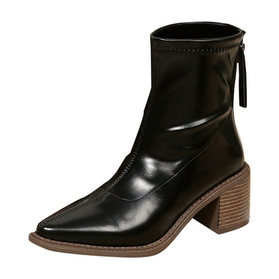 Wensltd Pointed Toe Boots Women Mid Heel British Style Back Zipper Fashion Office Work Shoes