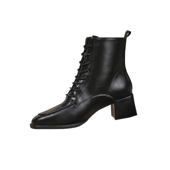 Wensltd Pointed Toe Boots Women Mid Heel British Style Square Toe Fashion Office Work Shoes
