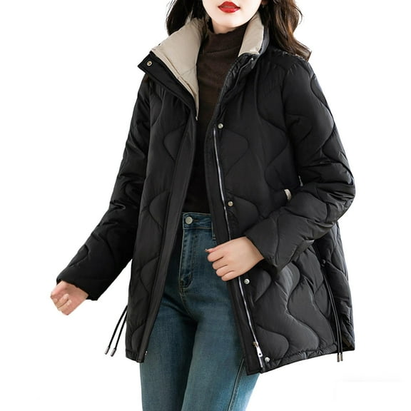 Wensltd Puffy Jackets for Women Black Basic Zip-Up Comfortable Trendy Jacket Winter Warm Clothes