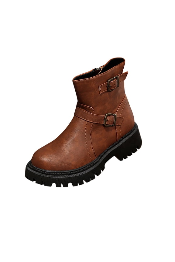 Round Toe Riding Boots for Women Side Zip British Style Knight Boots Ankle Length