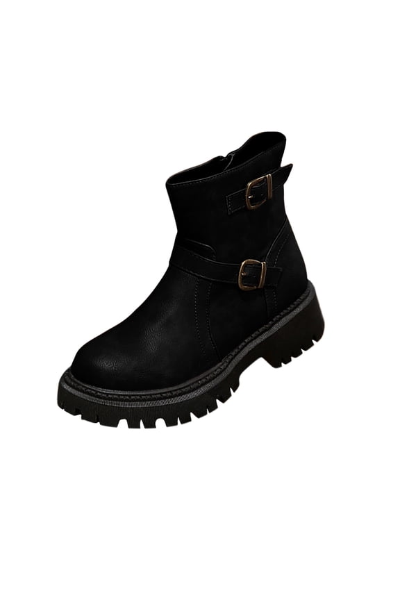 Round Toe Riding Boots for Women Side Zip British Style Knight Boots Ankle Length