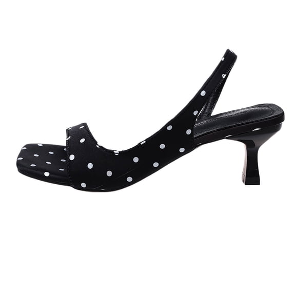 Wensltd Sandals Women Polka Dot Square Open Toe Slingback Kitten Heel Summer Sandals Casual Party Solid Color Black
