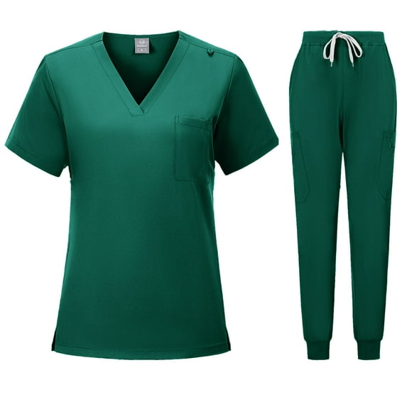 Wensltd Scrubs Set for Women Nurse Uniform Suit V-Neck Top and Yoga Jogger Pants
