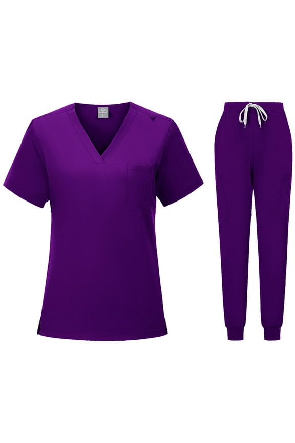 Scrubs Set for Women Nurse Uniform Suit V-Neck Top and Yoga Jogger Pants
