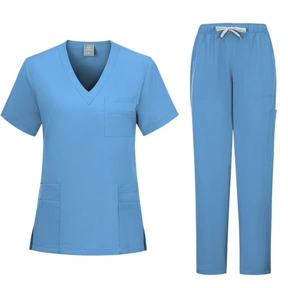Wensltd Scrubs Set for Women Nurse Uniform Suit V-Neck Top and Yoga Jogger Pants